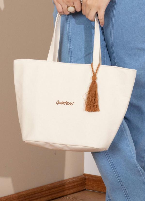 

Bolsa Creme Bordada com Tassel, Bege