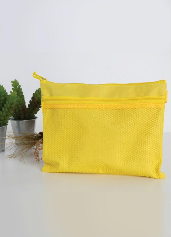 

Necessaire Média Amarela com Divisórias e Zíper, Amarelo