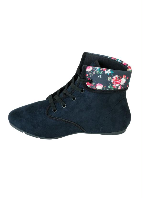 

Bota Floral Cano Médio com Detalhe Estampado, Preto