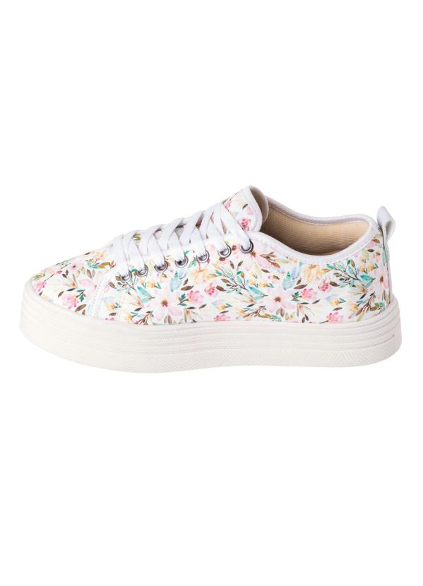 

Tênis Floral em Tecido Estampado, Branco