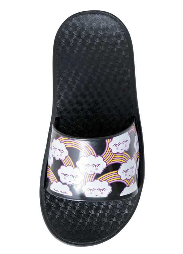 

Chinelo Infantil Preta com Cabedal Estampado, Preto