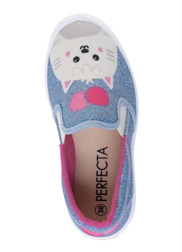 

Tênis Infantil Slip On Azul com Estampa Gatinho