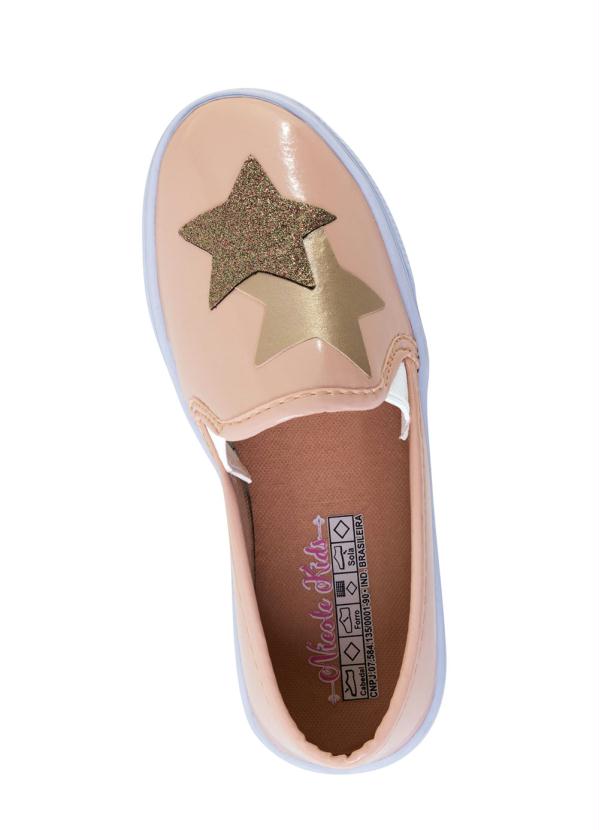 

Tênis Infantil Nude com Verniz e Aplique Glitter, Rosa