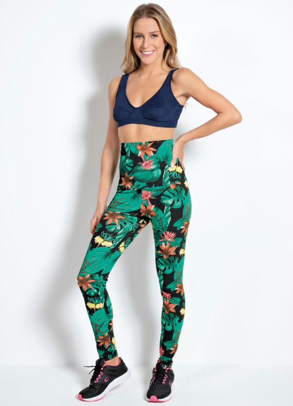 

Legging Cintura Alta com Cós Duplo Floral, Verde