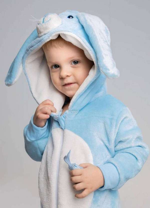 Macacao Kigurumi Infantil Unissex para Bebe Unicornio Azul Bebe N