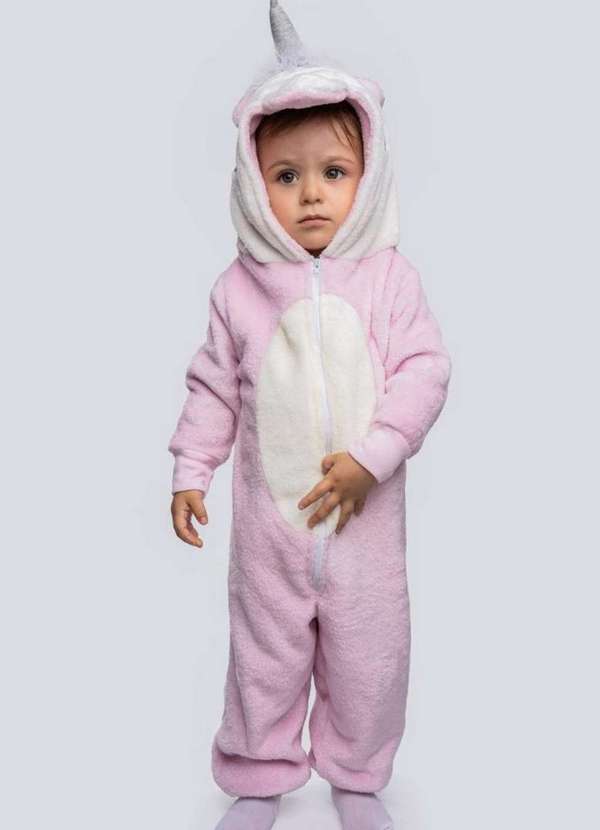 Macacao Kigurumi Infantil Unissex para Bebe Unicornio Rosa Bebe Claro