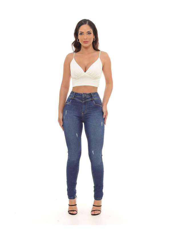 Calca Jeans Feminina Hot Extreme Power com Recorte na Vista Azul