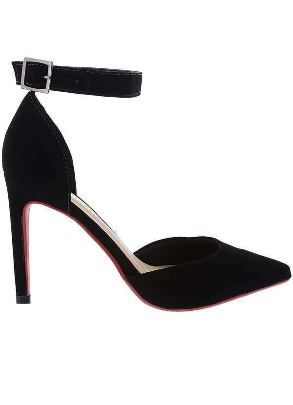 

Scarpin Gabriela Salto Fino Fivela Nobuck Preto Pr