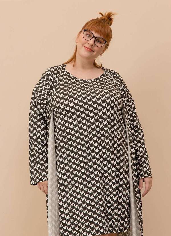 

Camisola Evasê Pied de Poule Plus Size Branco-Exg