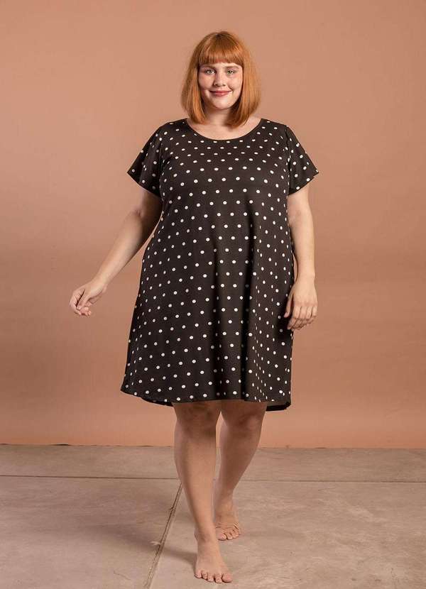 

Camisola Evasê Poá Plus Size Preto-Gg Preto