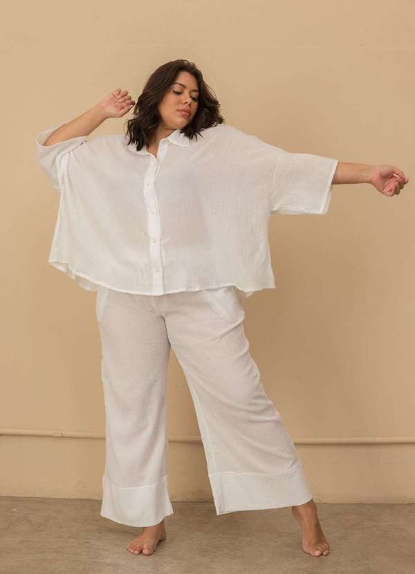 

Pijama Algodão Bella Plus Size Branco- Branco