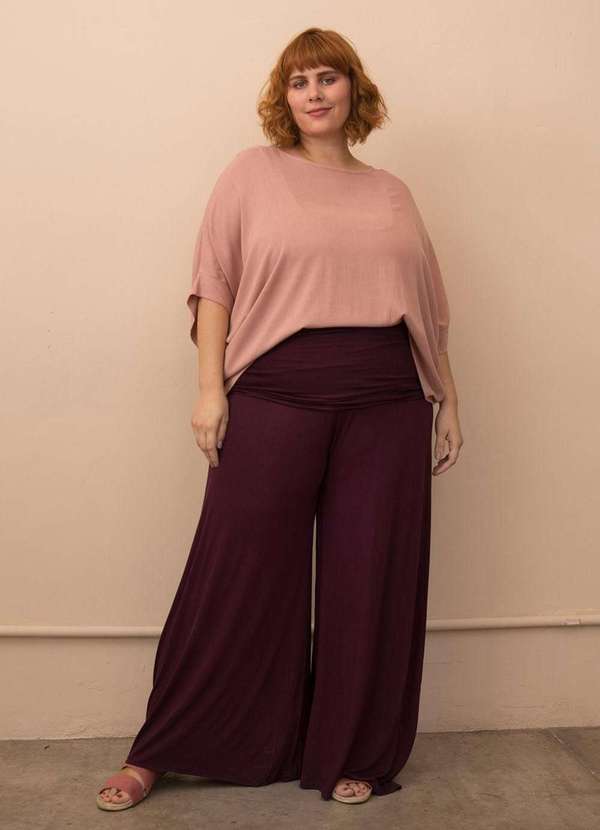 

Calça Pantalona Tecido Ultra Leve Plus Size Uva, Roxo