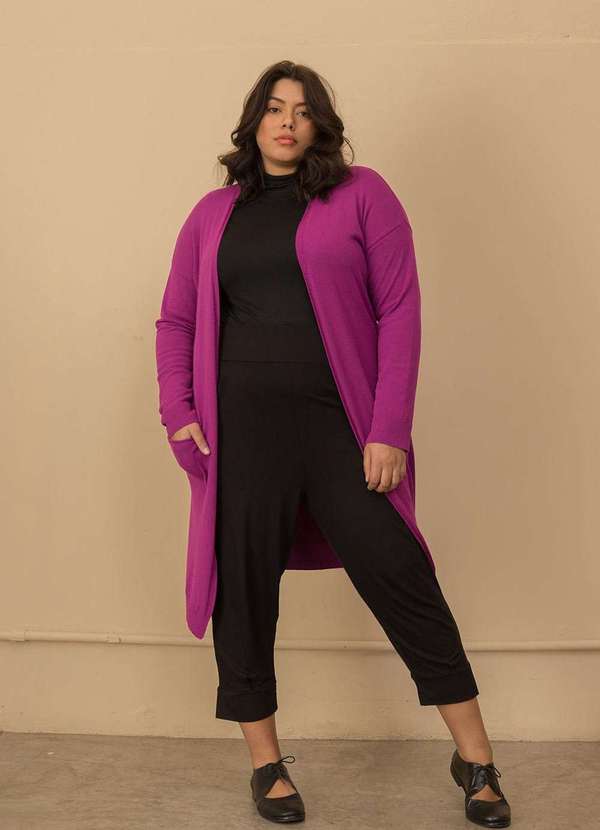 

Cardigan Longo Tricô Plus Size Pink- Rosa