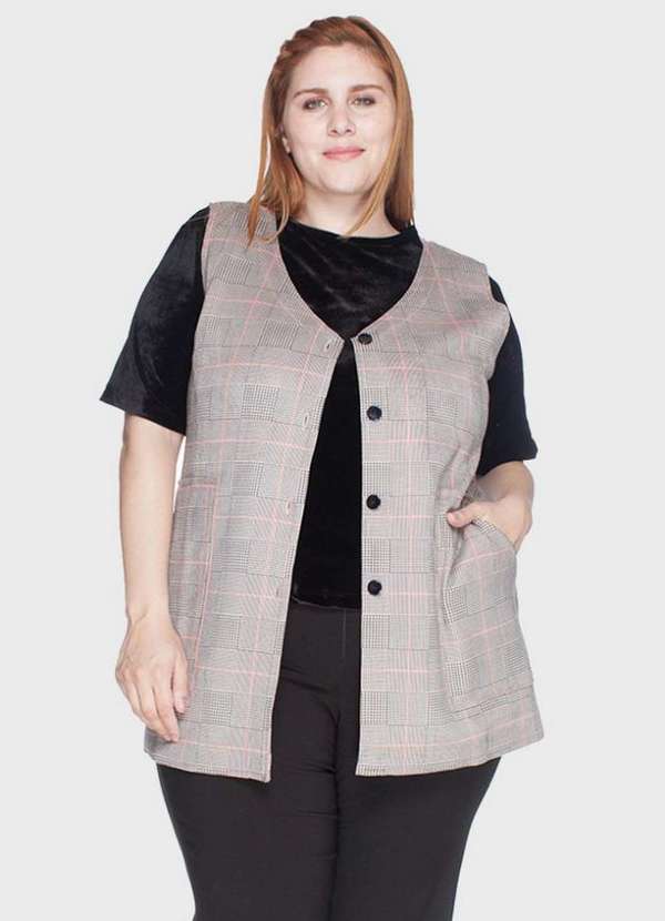 

Colete Dupla Face Nobu Check Plus Size Rosa Amarel, Amarelo