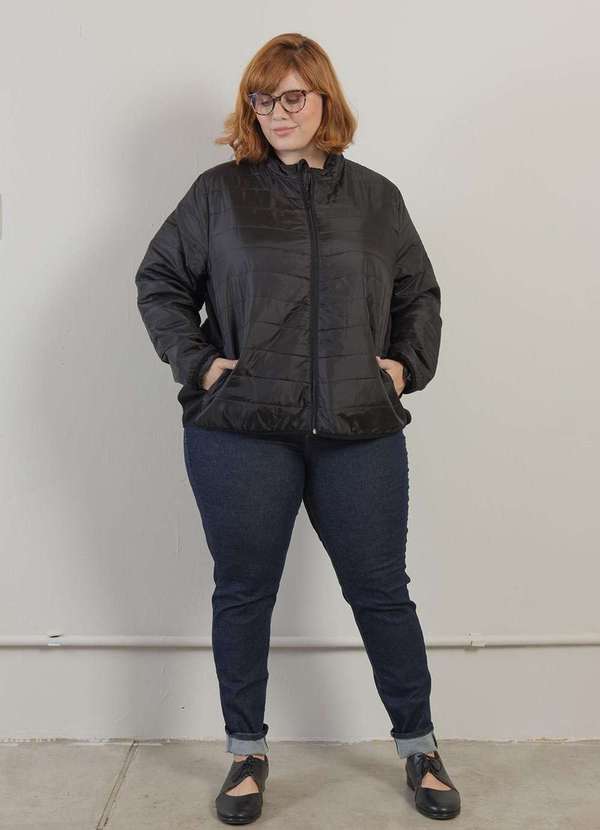 

Jaqueta Básica Acolchoada Plus Size Preto-Gg Preto