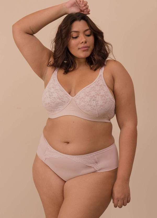 

Sutiã com Cós Reforçado Detalhe Rendão Plus Size R, Rosa