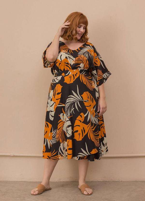 

Saia Midi Wrap Plus Size Telha/Preto-Único Preto