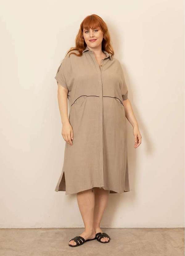 Chemise Linho Estonado Plus Size Bege