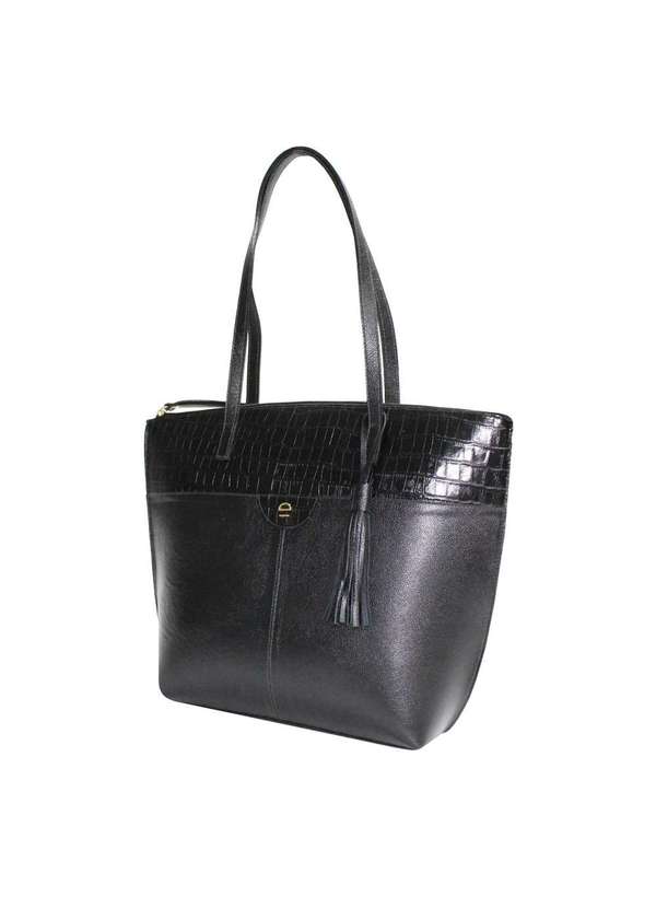 

Bolsa Ombro Couro Bolonha Croco Italian Le Postich, Preto