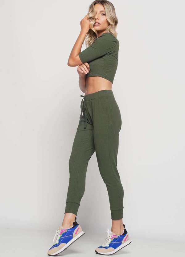 

Calça Jogger Comfy Malha Canelada Verde