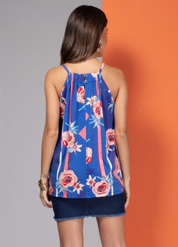 

Blusa Azul Floral com Franzido