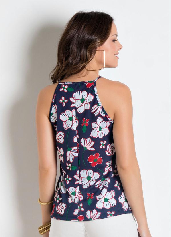 

Blusa com Decote Halter Floral, Azul