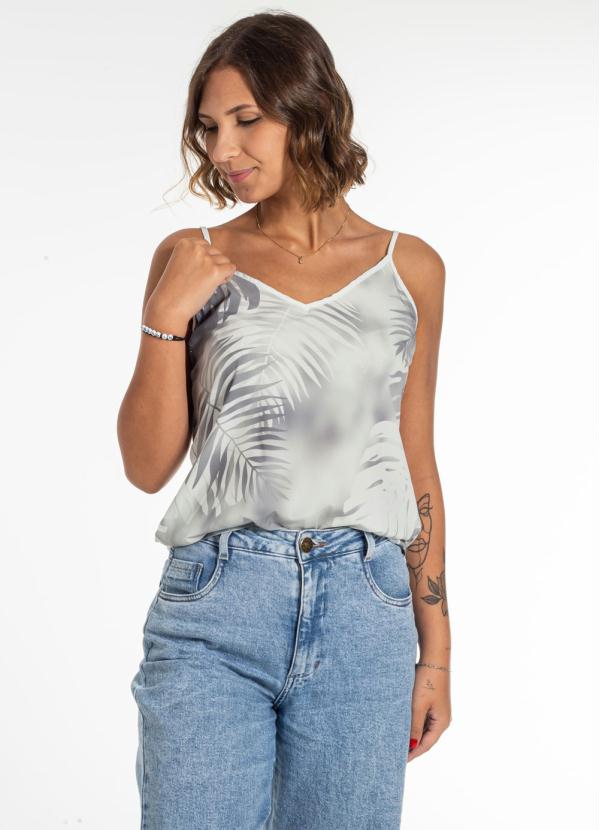 

Blusa de Alça Fina com Decote V Cinza