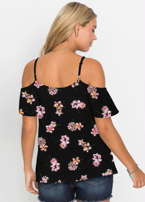 

Blusa de Alcinha Ombro de Fora Floral Preto