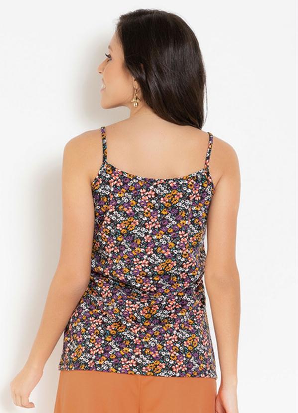 

Blusa Floral Preta com Botões Decorativos, Preto