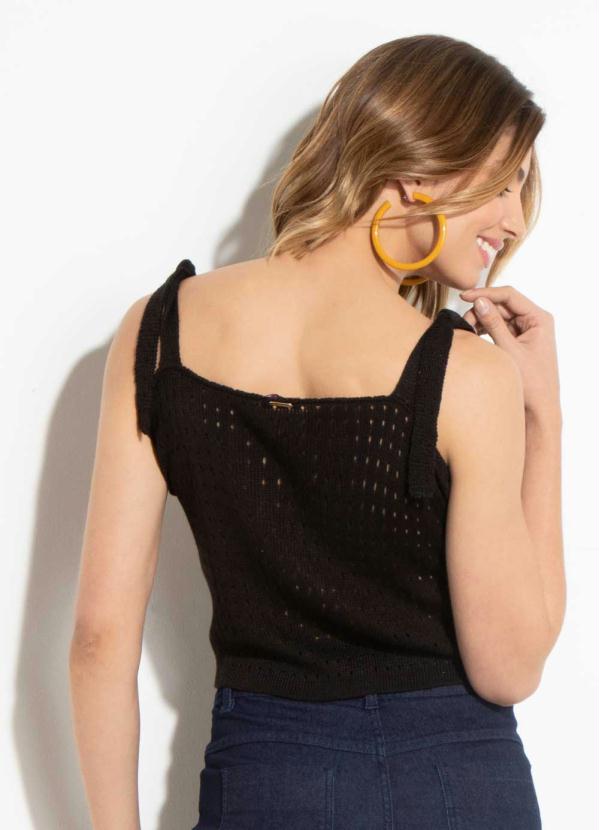 

Blusa Preta em Tricot com Amarração nas Alças, Preto