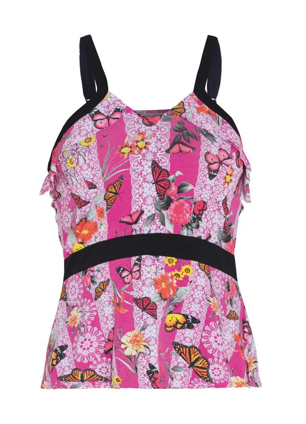 

Blusa Quintess Borboletas Regulador nas Alças, Rosa