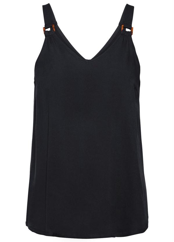 

Blusa Regata Decote V com Fivelas Preta, Preto