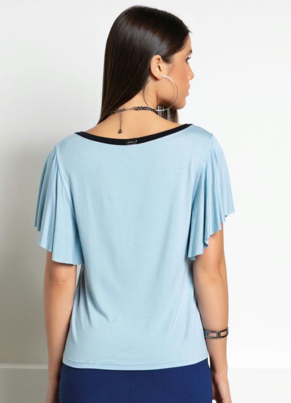 

Blusa Azul Mangas Curtas em Babados