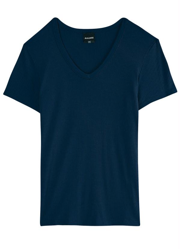 

Blusa Azul Marinho Canelada Decote V