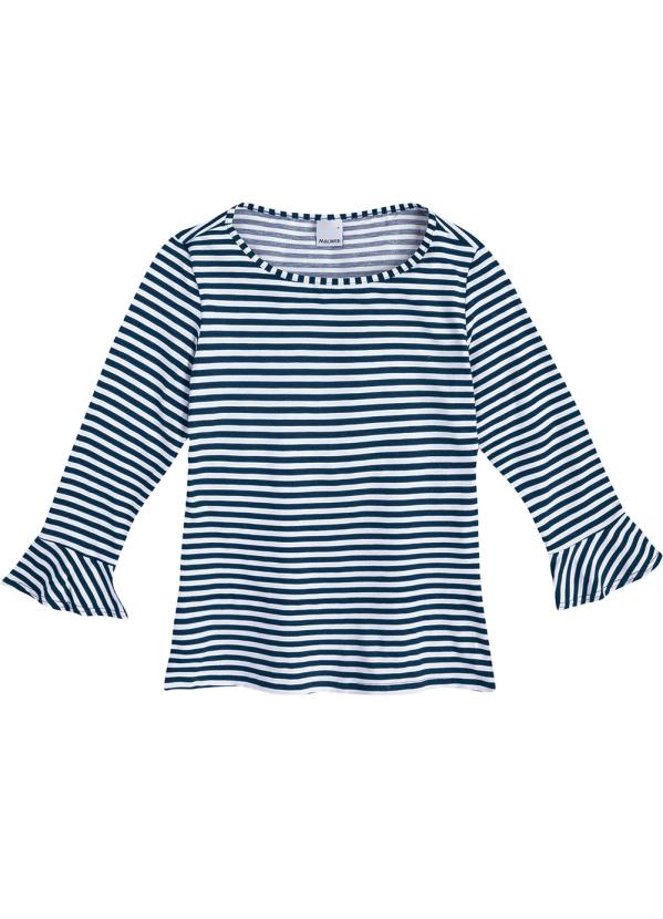 

Blusa Azul Marinho Decote Canoa Listrada Malwee