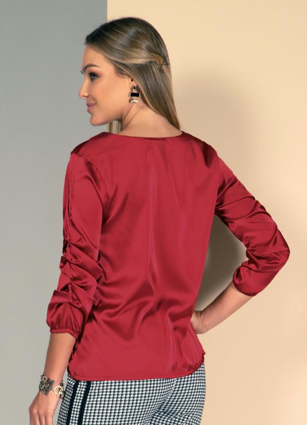 

Blusa Bordô com Pregas nas Mangas, Vermelho