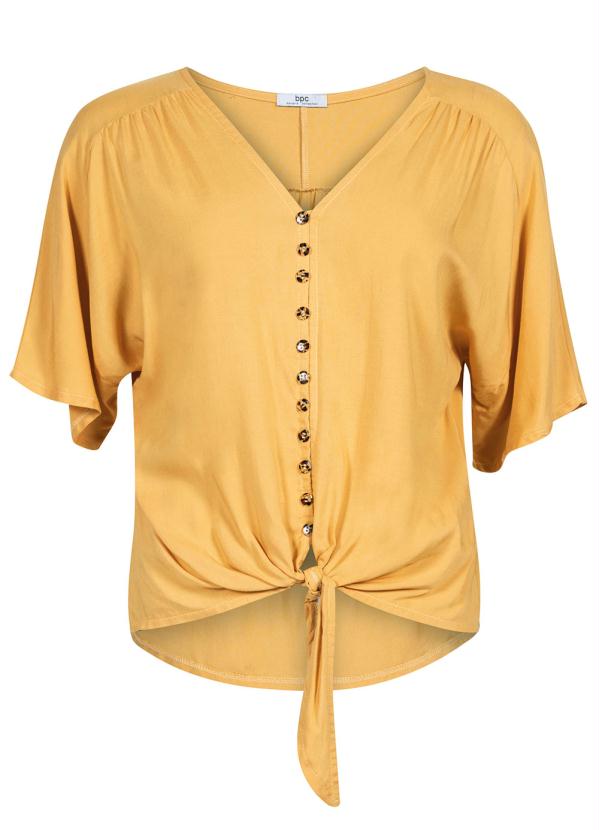 

Blusa com Amarração e Abotoamento Amarela, Amarelo