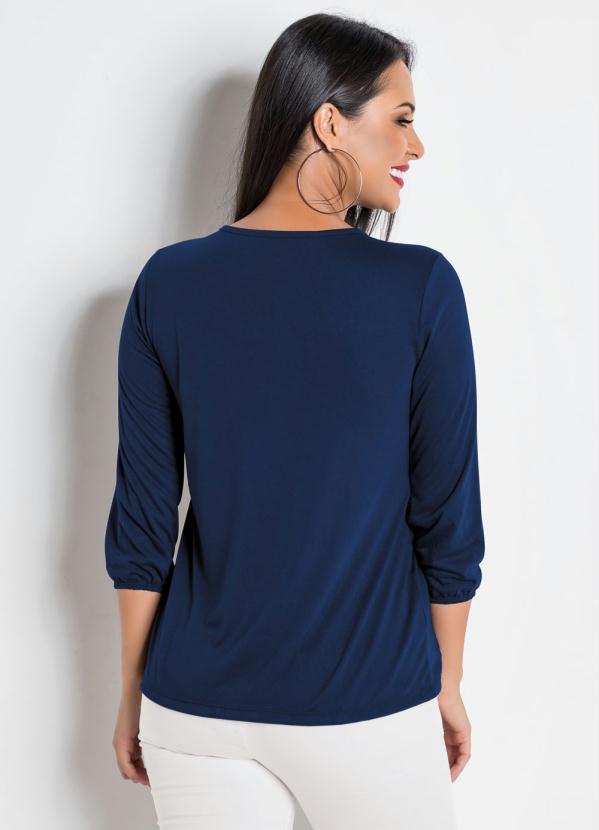 

Blusa com Gota e Amarração Frontal Marinho, Azul