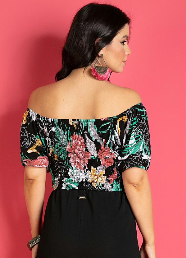 

Blusa Cropped Ciganinha Floral Preto