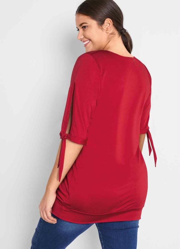 

Blusa Estampada Mangas 3/4 com Amarração Bordô, Vermelho