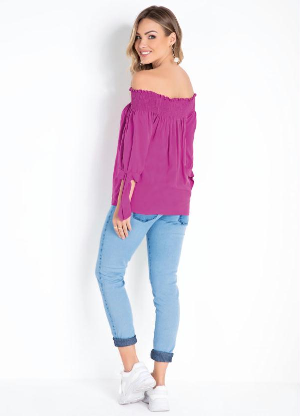 

Blusa Fúcsia Ombro a Ombro com Babados, Rosa