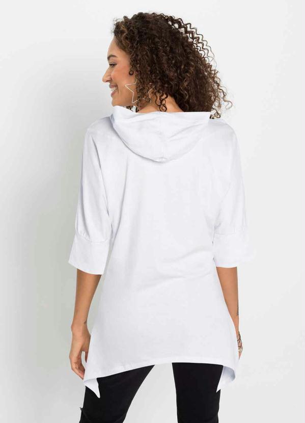 

Blusa Mangas Morcego Estampada com Capuz Branca, Branco