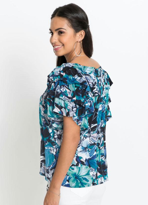 

Blusa Ombro a Ombro com Babados Floral Azul