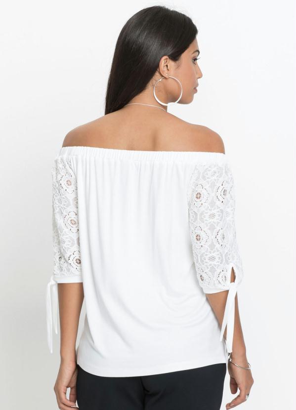 

Blusa Ombro a Ombro com Renda Branca, Branco