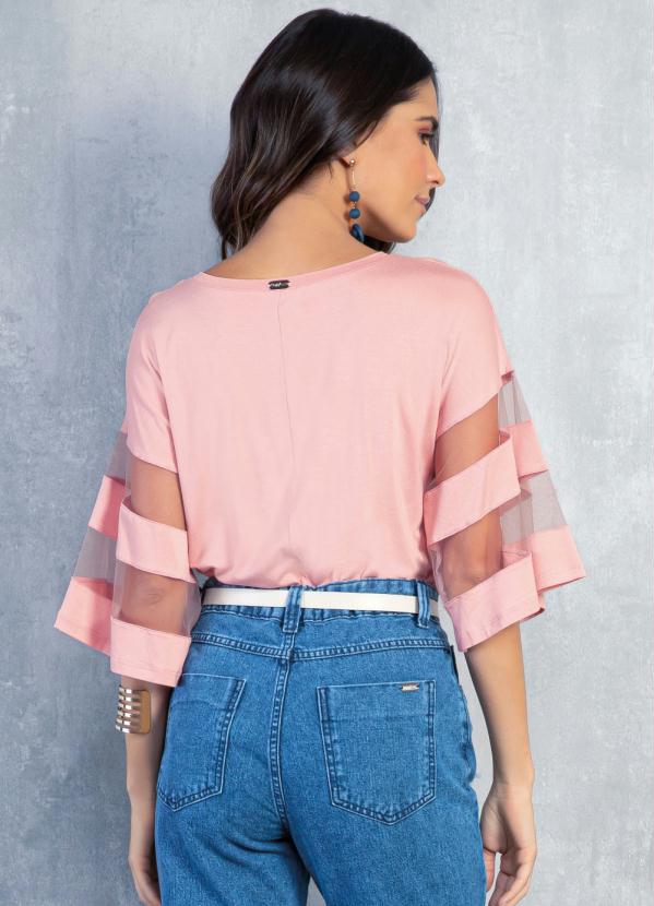 

Blusa Rosê com Detalhes em Tule nas Mangas, Rosa