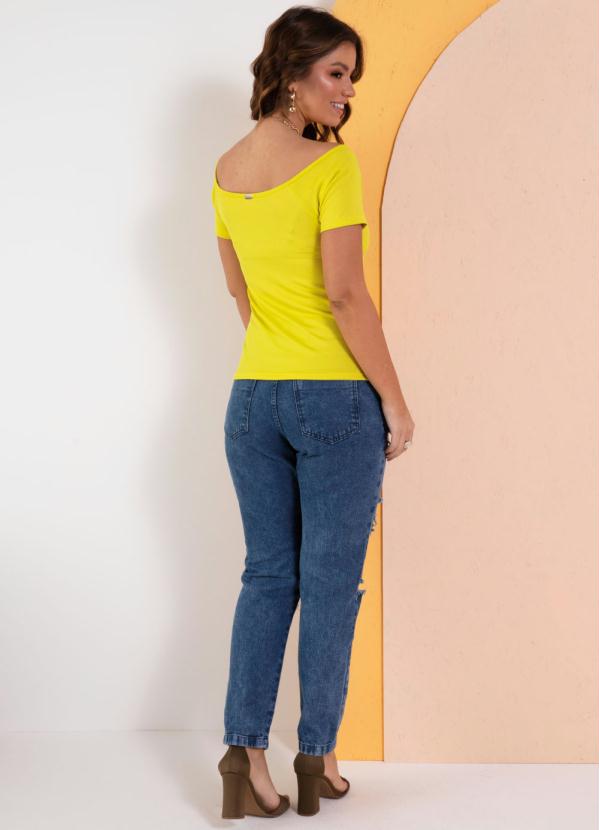 

Blusa Amarela com Decote Canoa, Amarelo