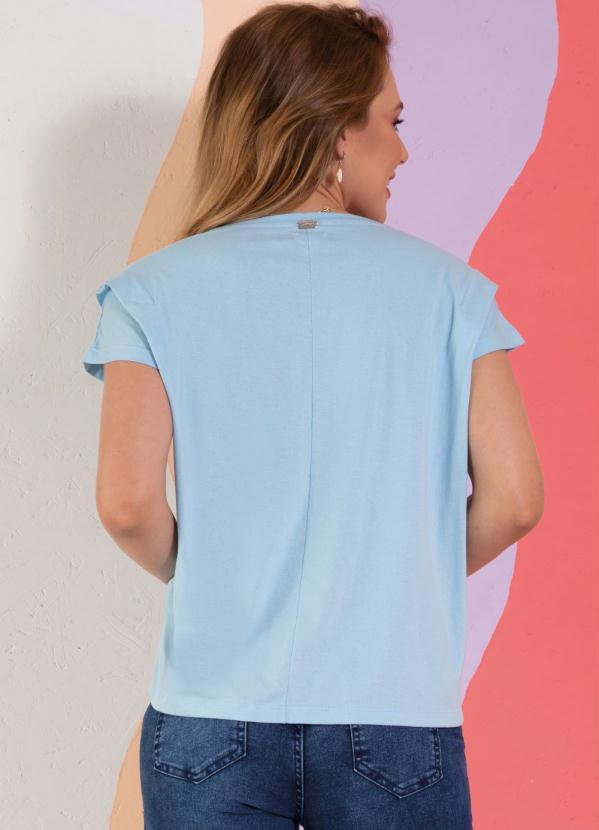 

Blusa Azul com Bordado e Detalhes nos Ombros