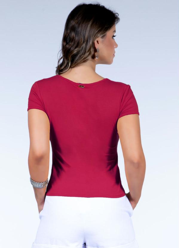 

Blusa Básica Bordô com Mangas Curtas, Vermelho