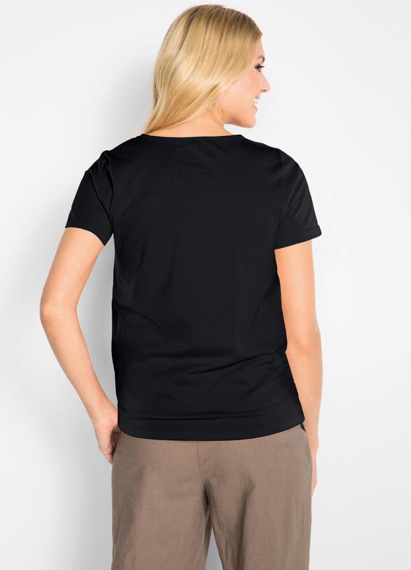 

Blusa Básica com Franzido no Decote Frente Preta, Preto