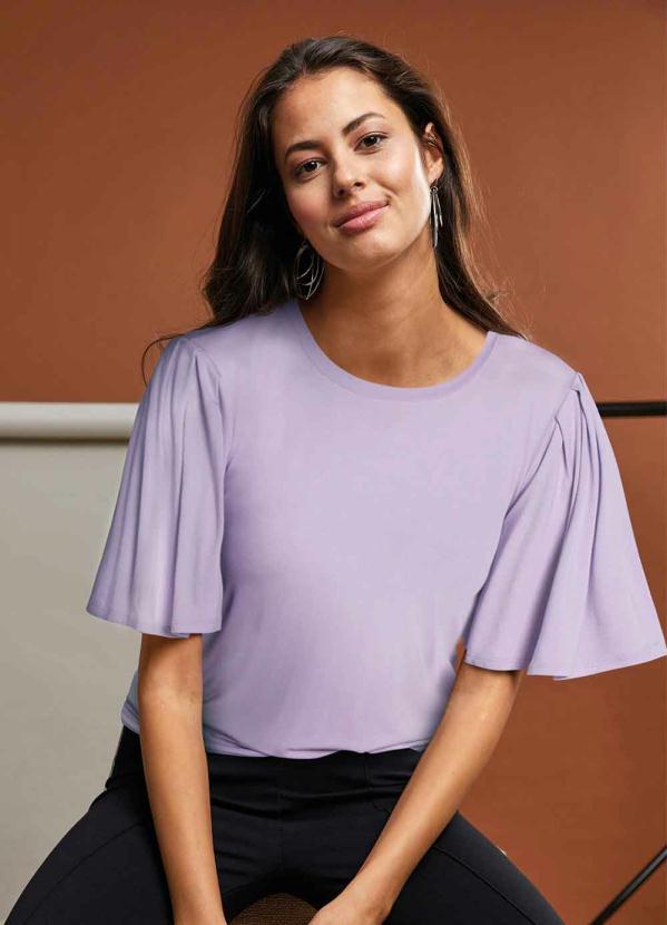 

Blusa Básica Mangas Amplas com Pregas Lilás, Roxo